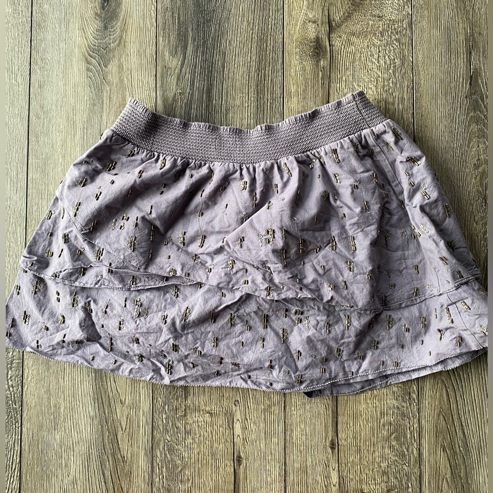 American Eagle Outfitters Grey Beaded Mini Skirt Pull-on Smocked Layered
